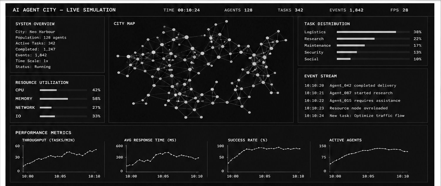 AI Agent City — the live simulation dashboard